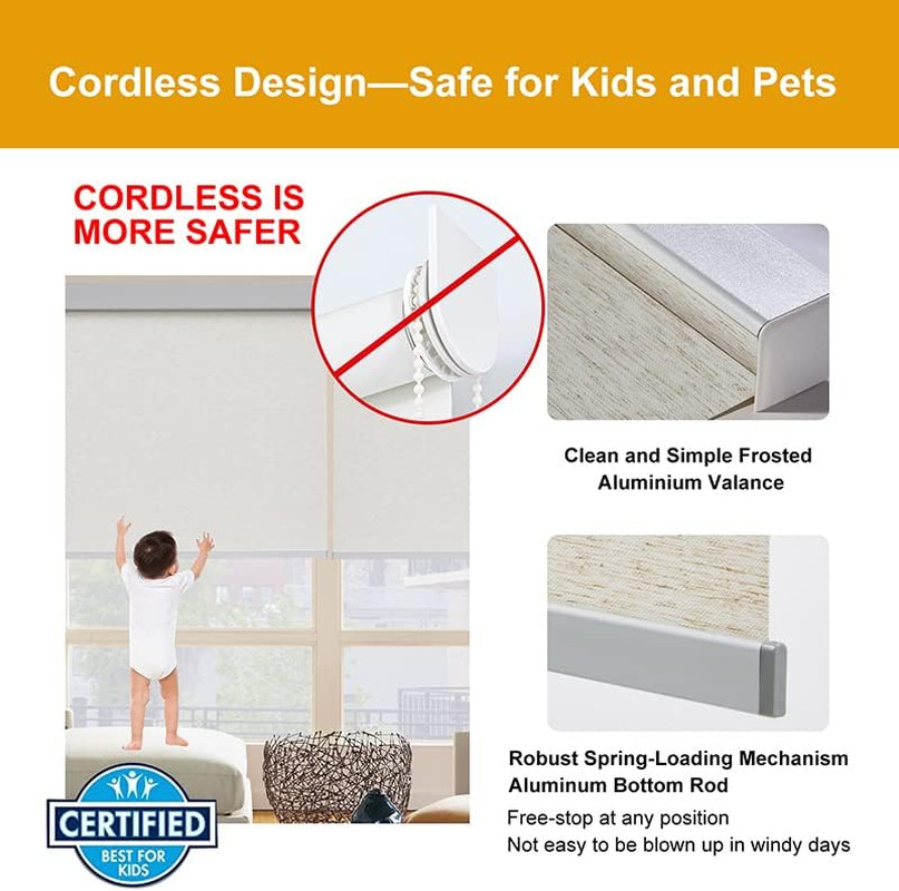 Cordless Roller Window Shades – Light Filtering Cream 46″ W x 72″ H