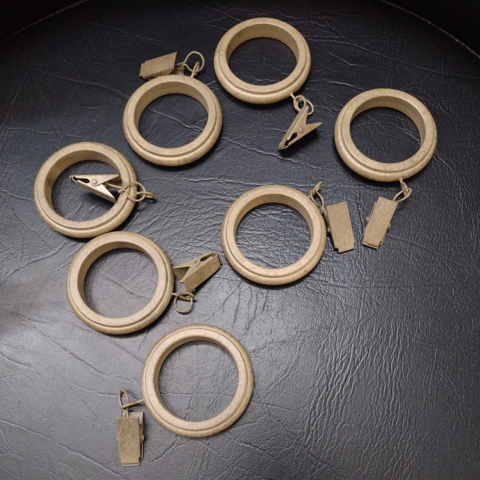 Farmhouse Beveled Curtain Clip Rings Set of 14 Fits 1 3/4” Rod Weathered Oak