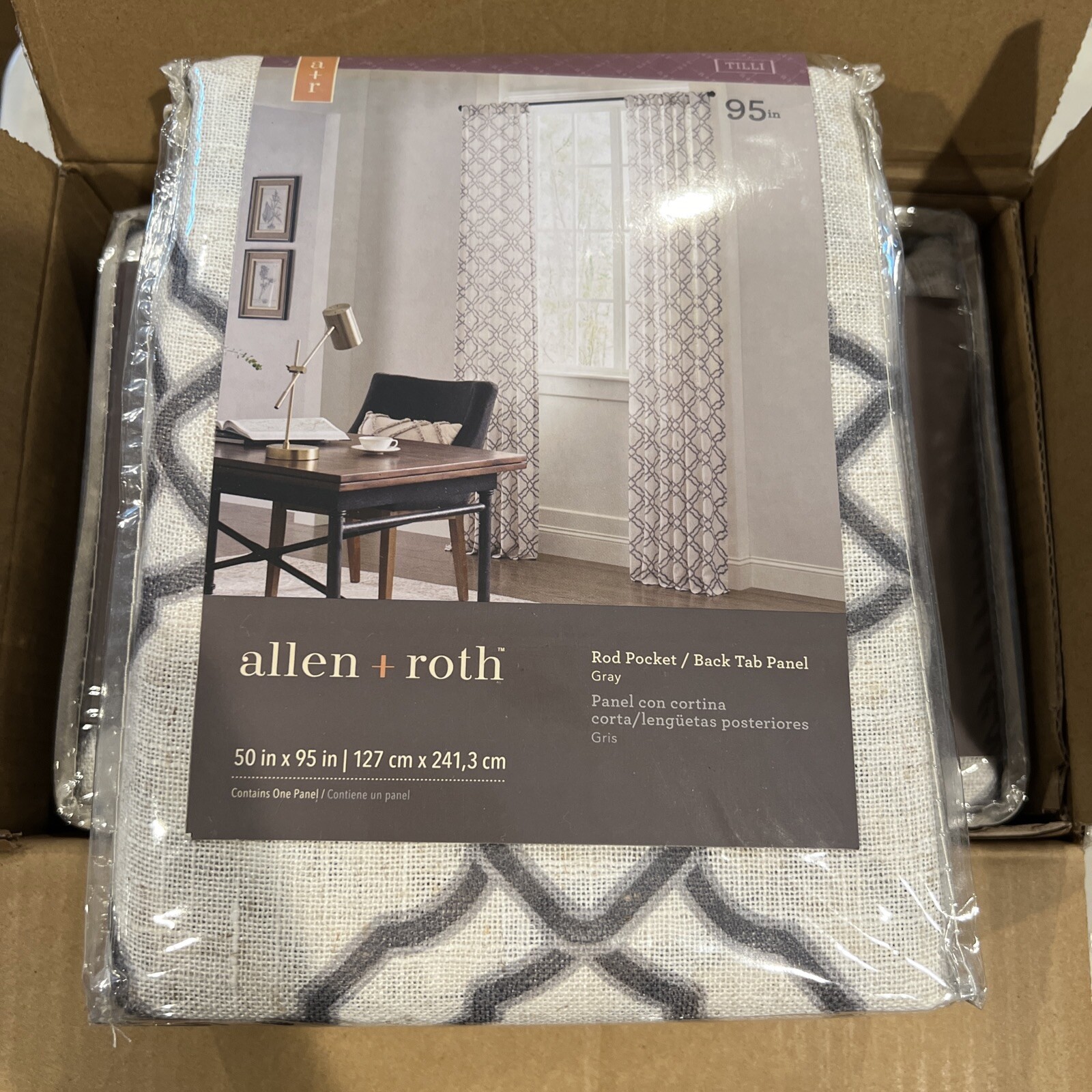 ALLEN + ROTH 3728100 TILLI ROD POCKET/BACK TAB PANEL GRAY 50″ X 95″ BOX OF 4 Pcs