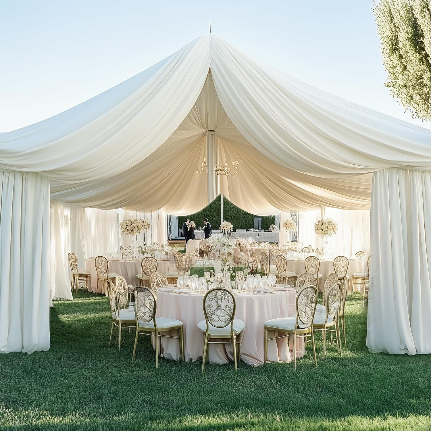 Ivory Ceiling Curtain Panels – 50Ft×20Ft Drapes for Weddings & Parties