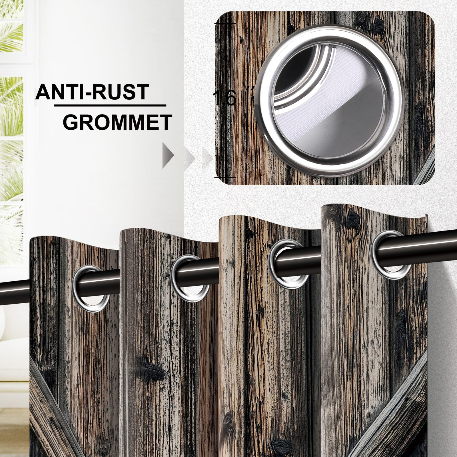 Wooden Barn Doors Door Curtains for Doorways, Rustic Farmhouse Art Wood Blackout