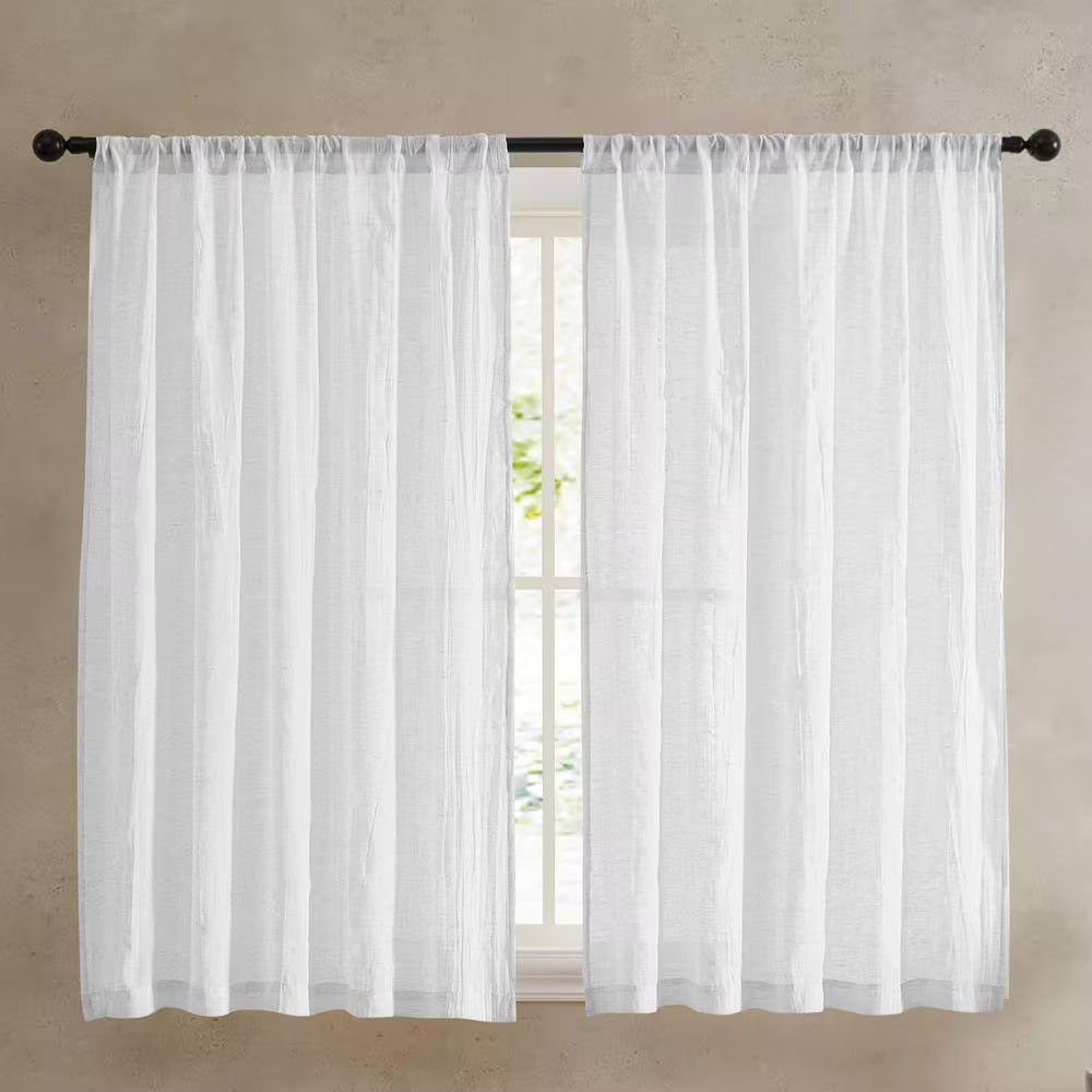 Charter Off-White Faux Linen Solid 50 In. W X 63 In. L Rod Pocket Sheer Curtain