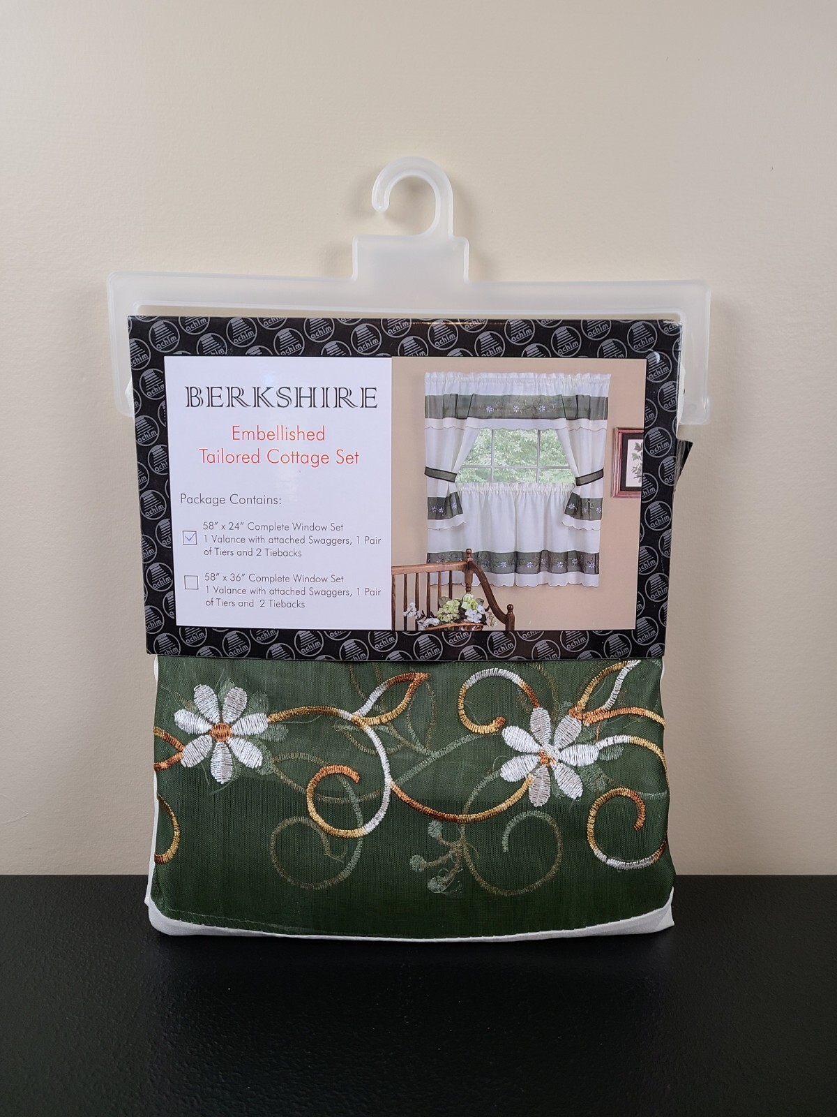 Berkshire Embellished Cottage Curtain Set 58×24, up to 36″ wide Window, Floral