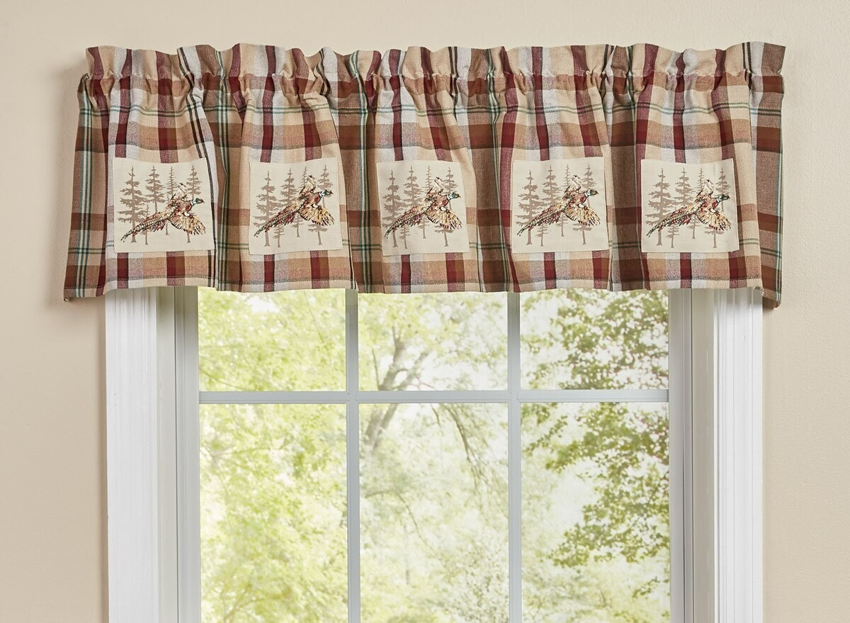 GAMEKEEPER PLAID LINED PHEASANT PATCH VALANCE, PARK DESIGNS, NEW IN PKG, 60X14