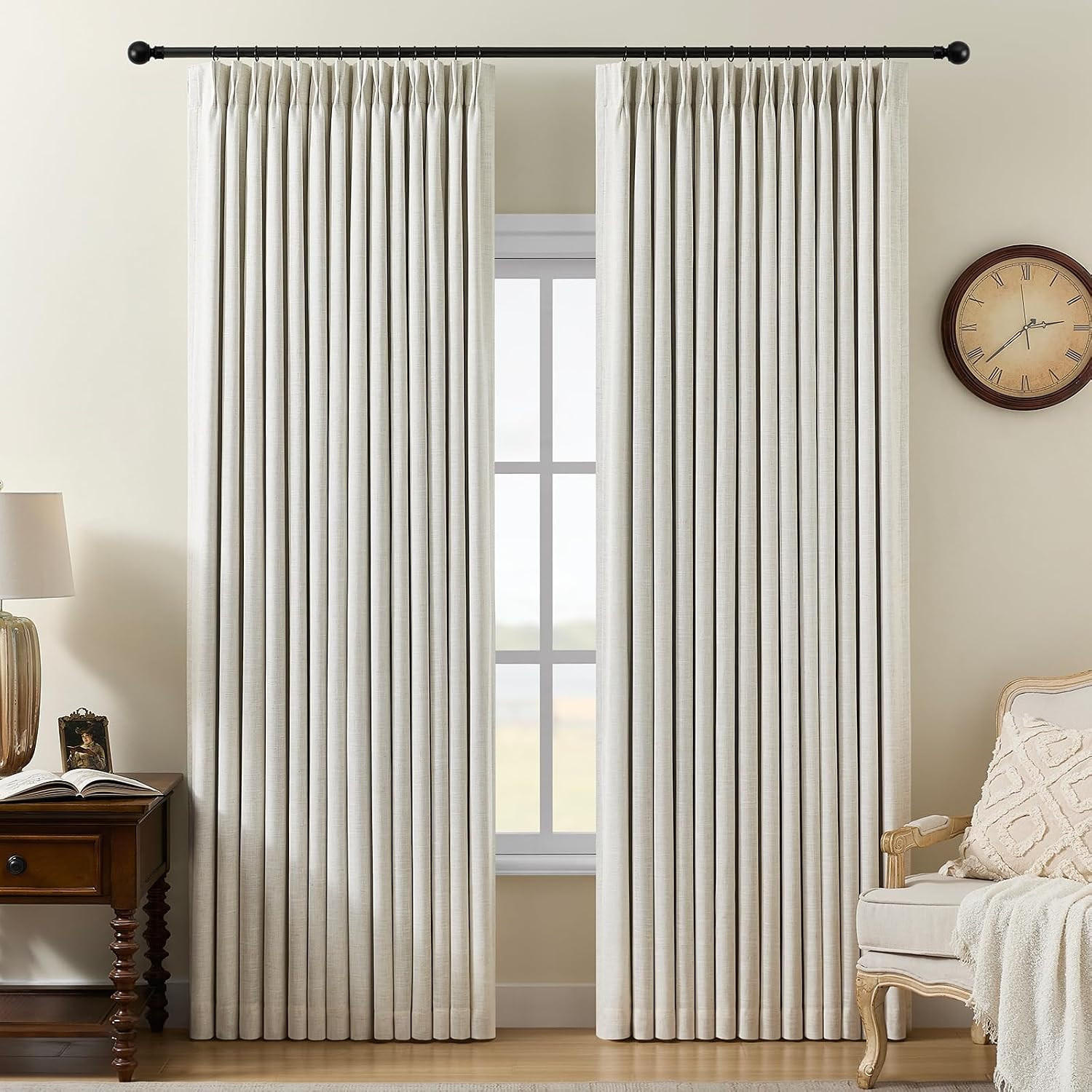 Pinch Pleated Curtains 100% Blackout Linen Curtains 95 Inches Long for Bedroom L