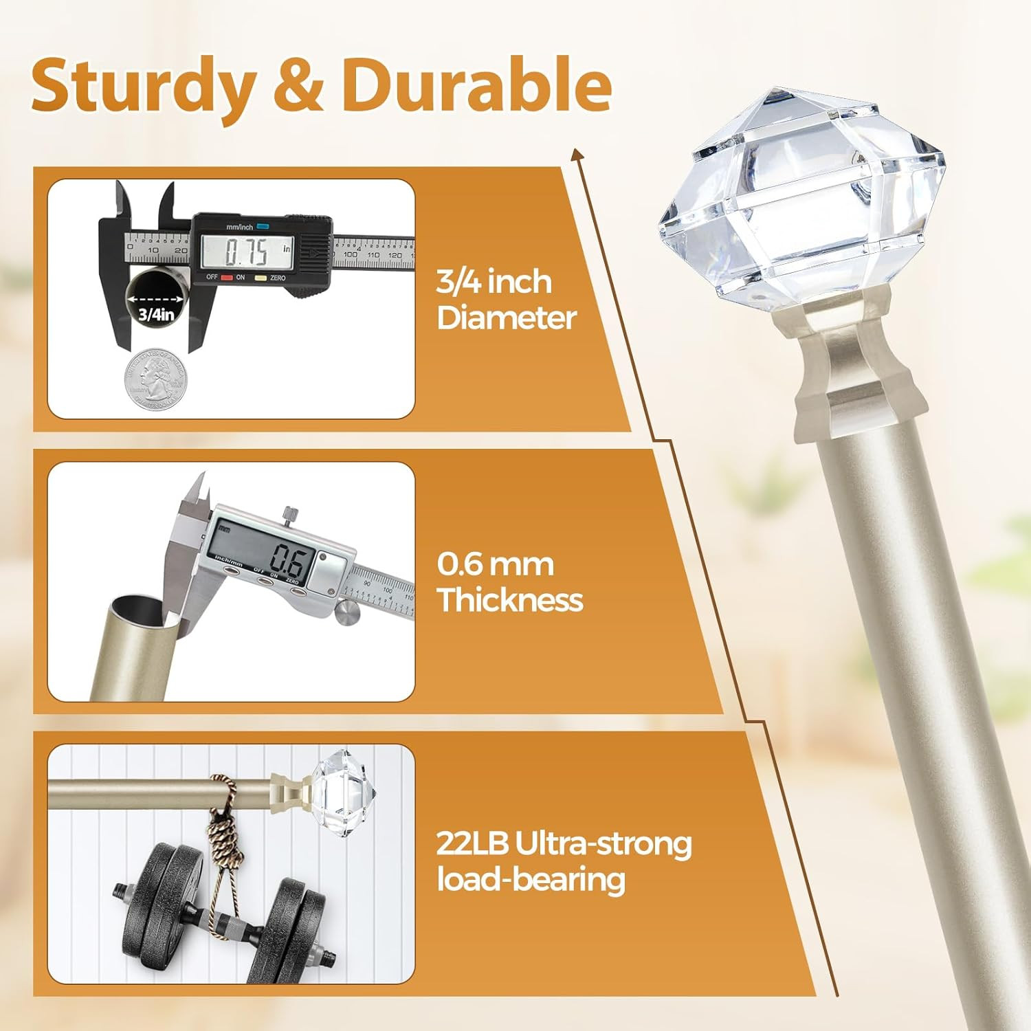 2 Pack Curtain Rods 32 to 58 Inch, Telescoping Splicing 3/4 Single Rods for Wind