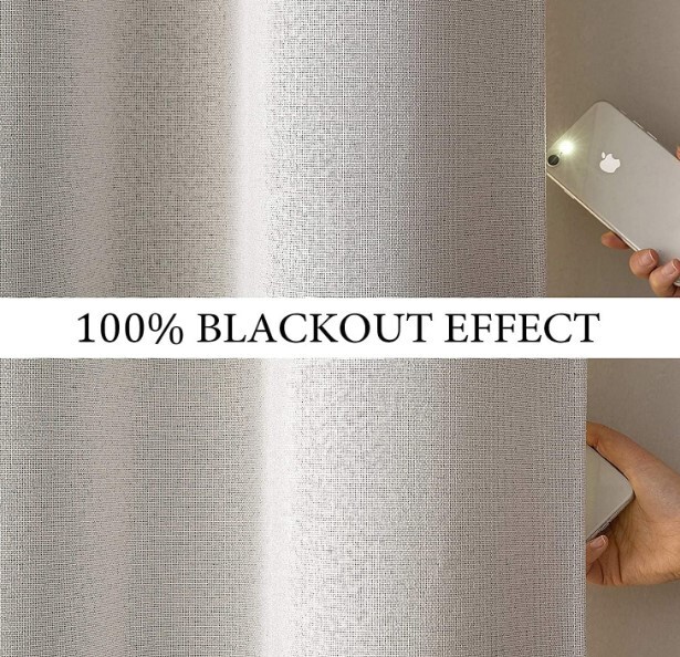 MIULEE Linen Texture Curtains Solid 100% Blackout Greyish White 52″x96″ 2 Panels