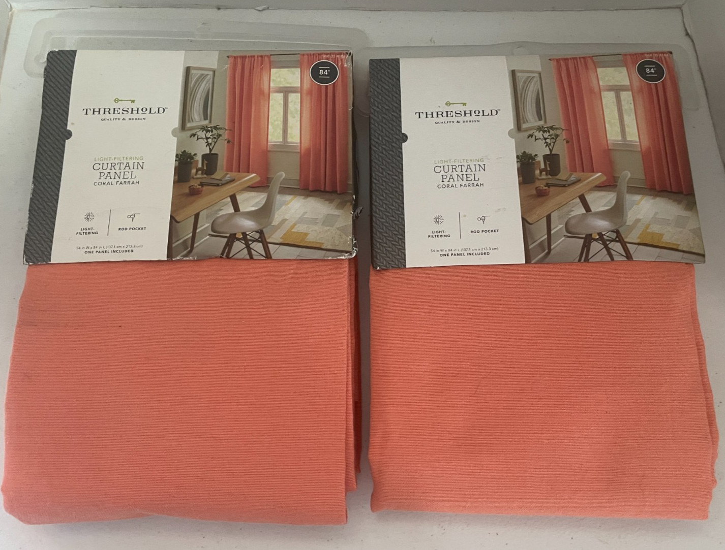 Threshold Light-Filtering Curtain Panel 54 X 84 Coral Farrah Set of 2 Panels NEW