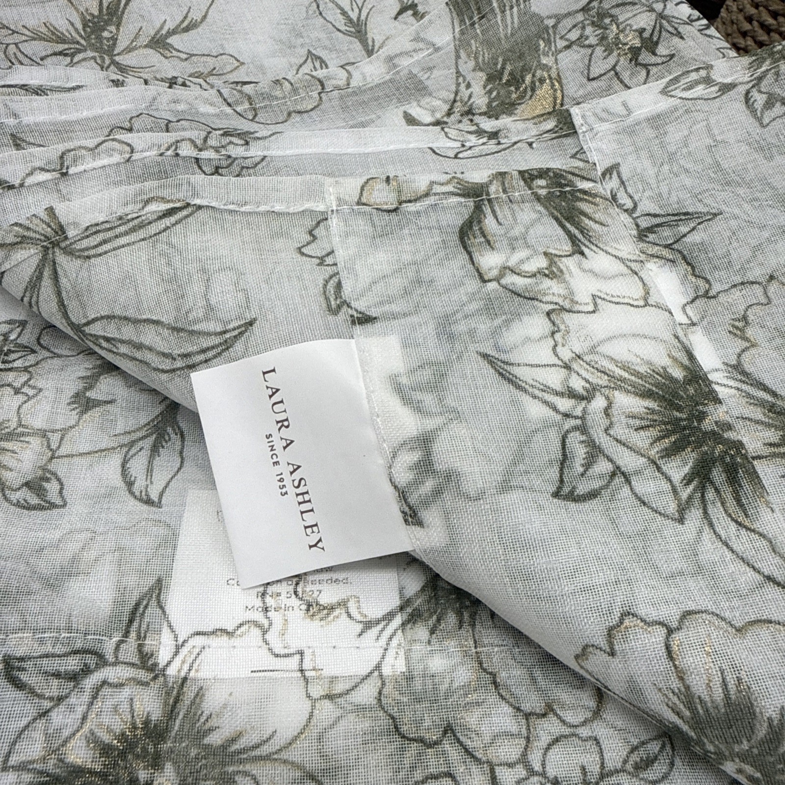 (2) Laura Ashley Hummingbird Floral Green Metallic Sheer Pole Panels 84” New~