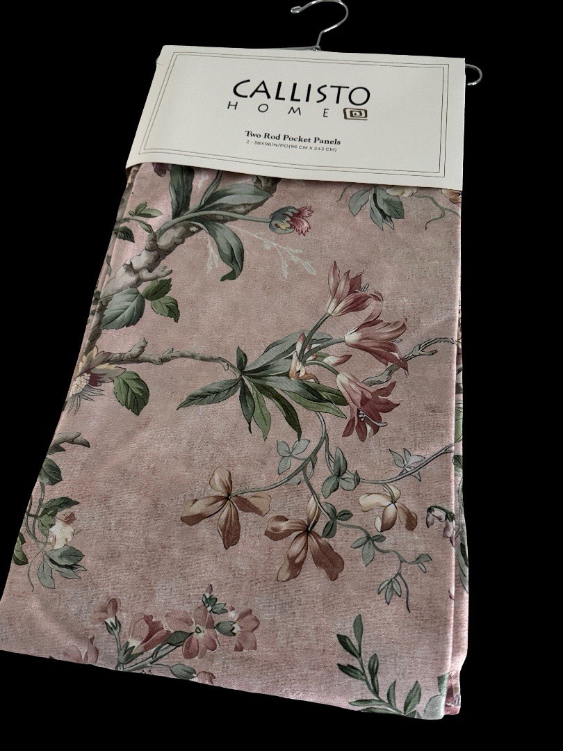 CALLISTO Window Curtains 2 Panels 38″ X 96″ Flowers Drapers Back Tab Blush Rose