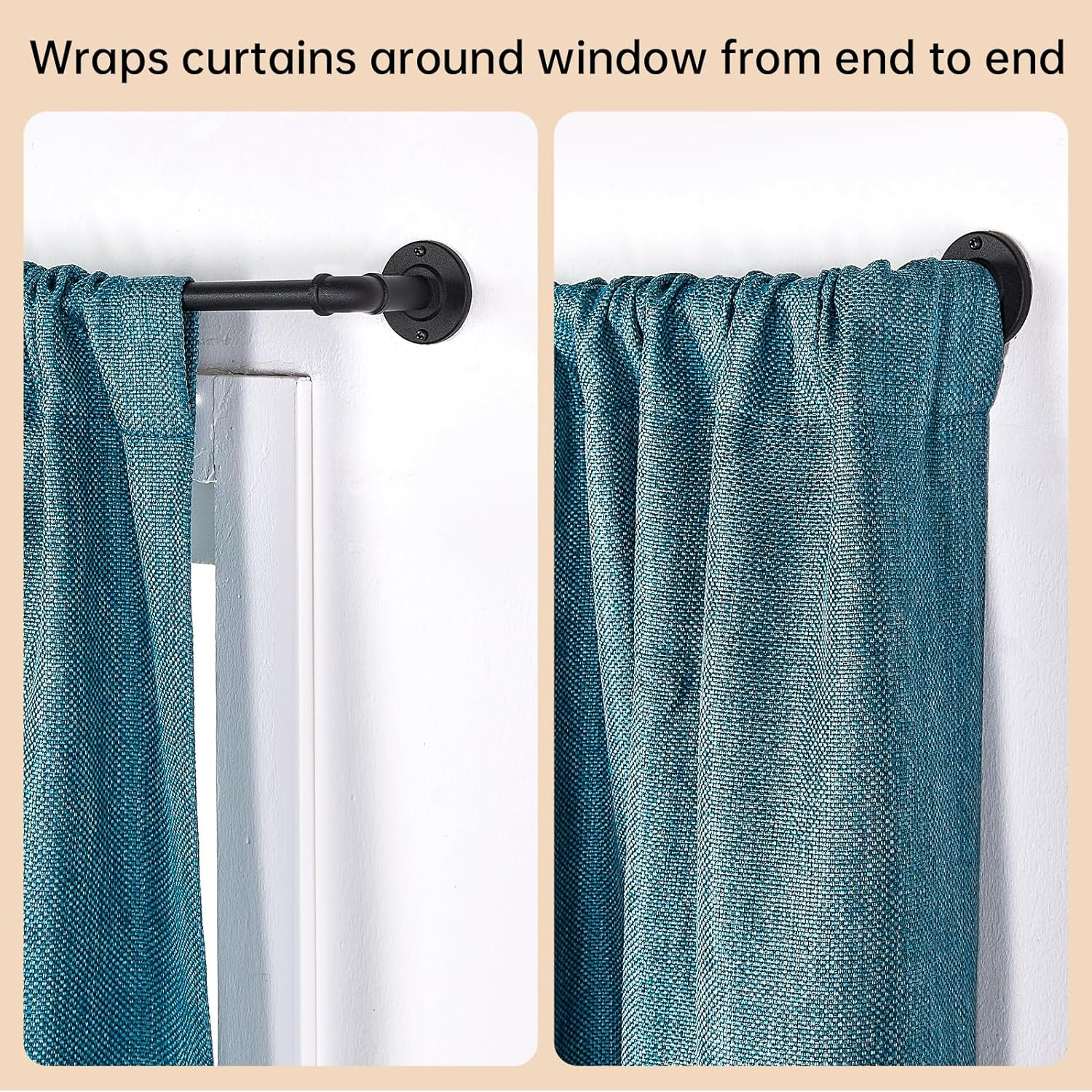 2 Pack Industrial Curtain Rods for Windows 48 to 84 Inches, Blackout Wrap around