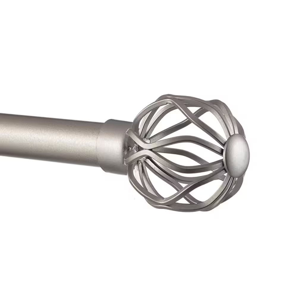 Ogee 66 In. – 120 In. Adjustable 1 In. Single Curtain Rod Kit in Matte Silver wi