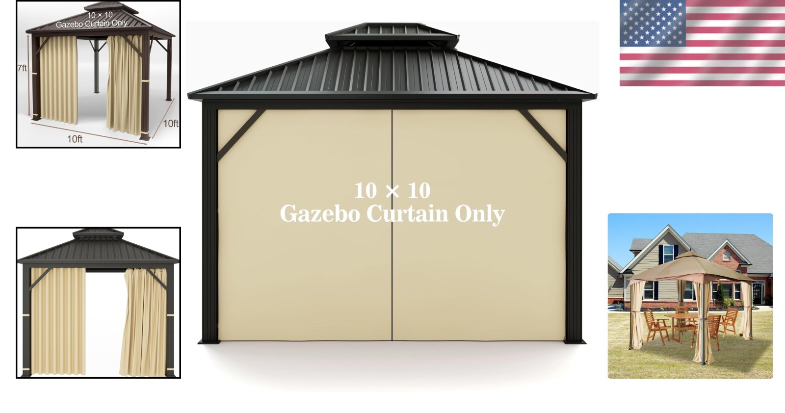 Durable 10′ x 10′ Water-Resistant Gazebo Privacy Curtain with Zipper – Beige