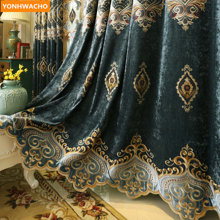 European thick chenille embroidered luxury cloth blackout curtain valance N901