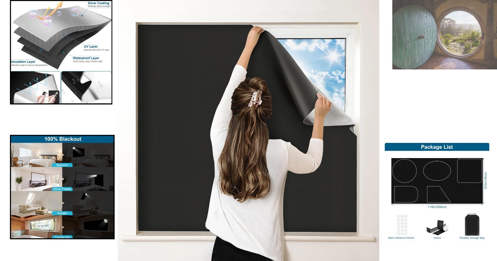 Customizable 100% Blackout Window Shades – Easy Install & Travel-Ready 118″x57″