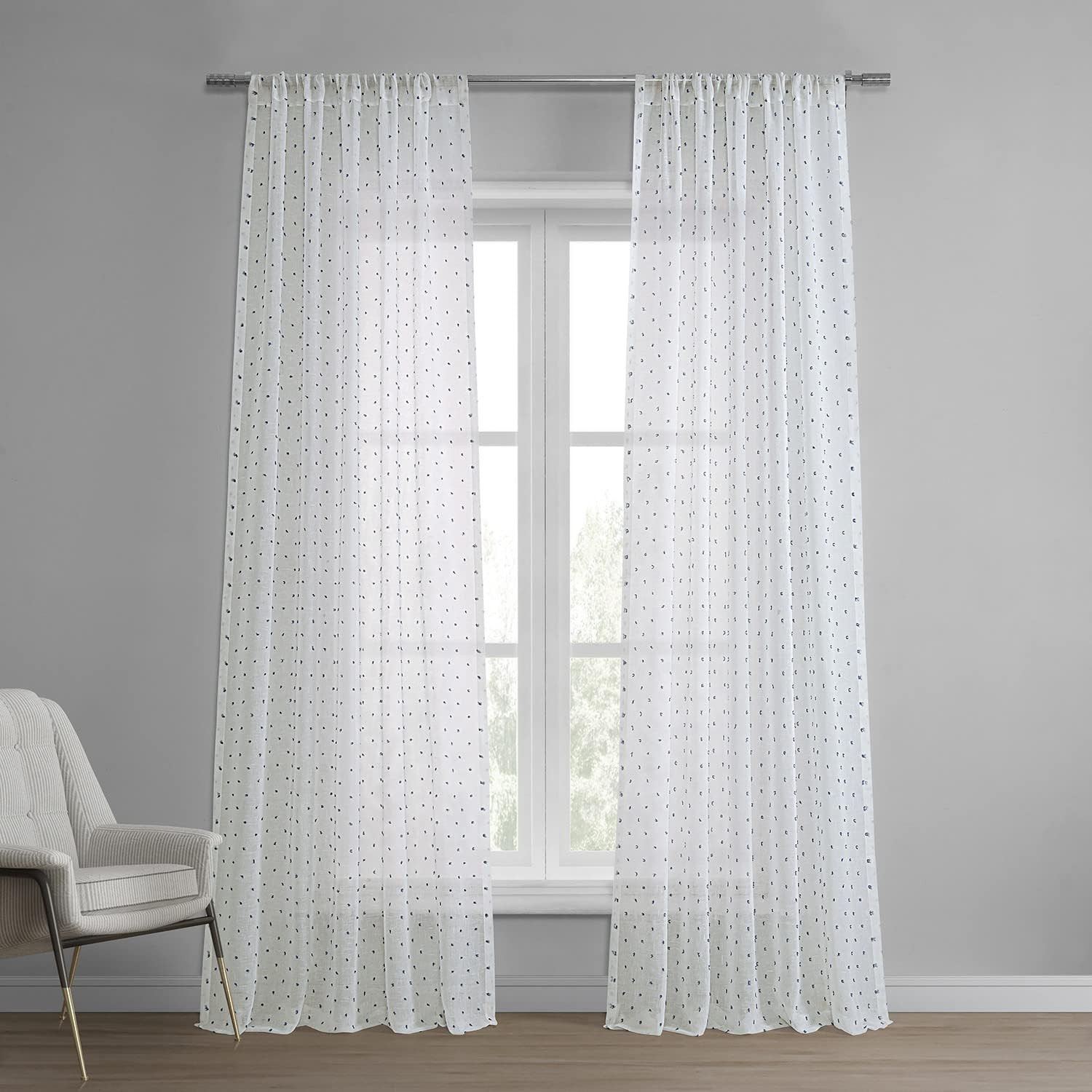 Patterned Faux Linen Sheer Curtains for Living Room or Bedroom 50 X 84, Rod Pock