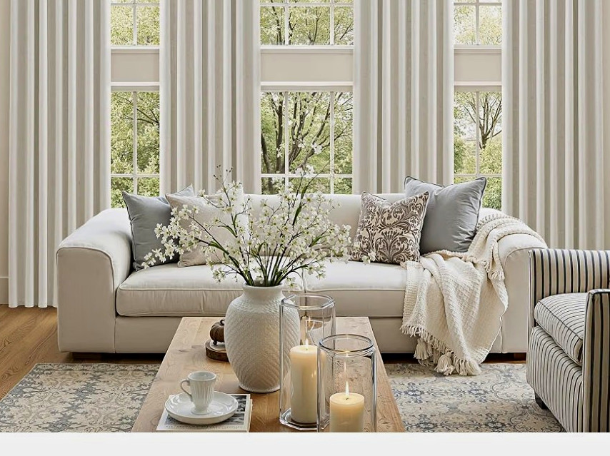 SPWIY Blackout Pinch Pleat Linen Curtain Panel 40 x 144 in Beige Solid