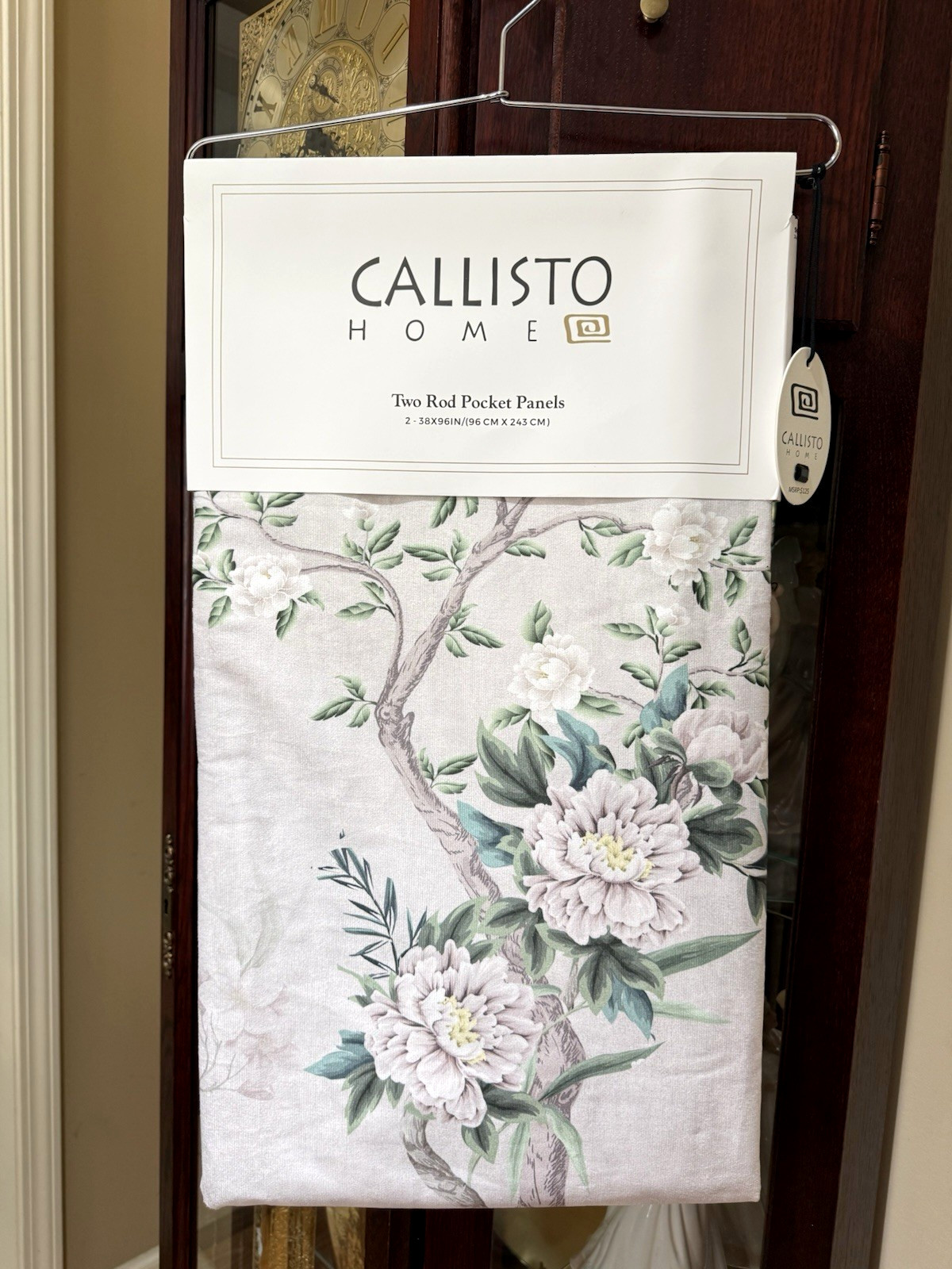 Callisto Velvet Floral Crane Drapers Back Top Grey 2 Window Curtain Panels 38×96
