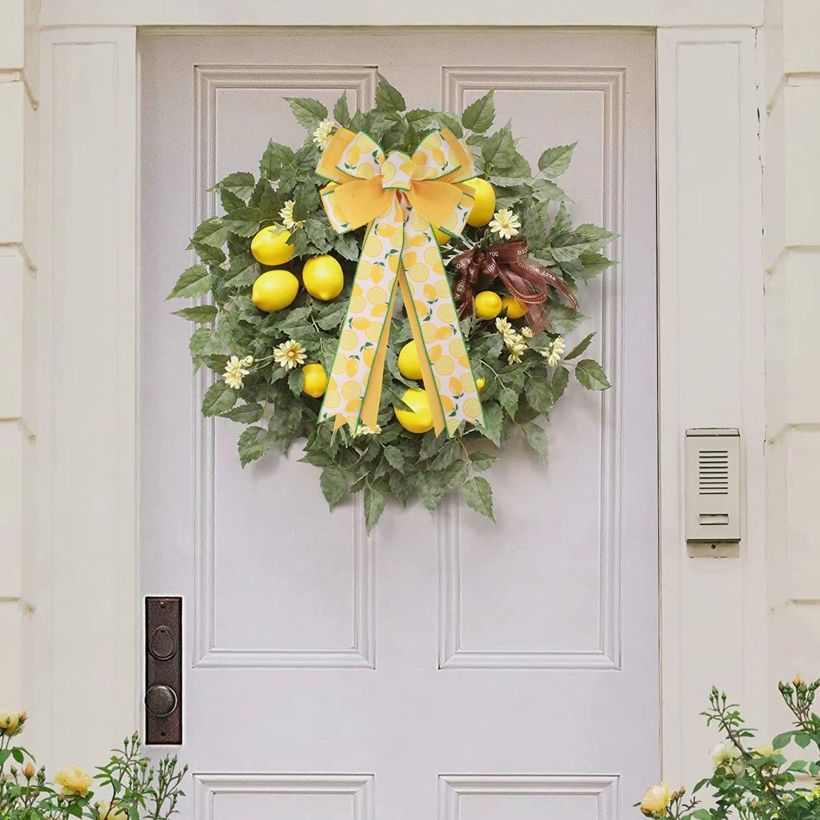 1 PCS Summer Lemon Fruit Wreath Bow Rustic Ribbon Ornaments 20×10 Inch