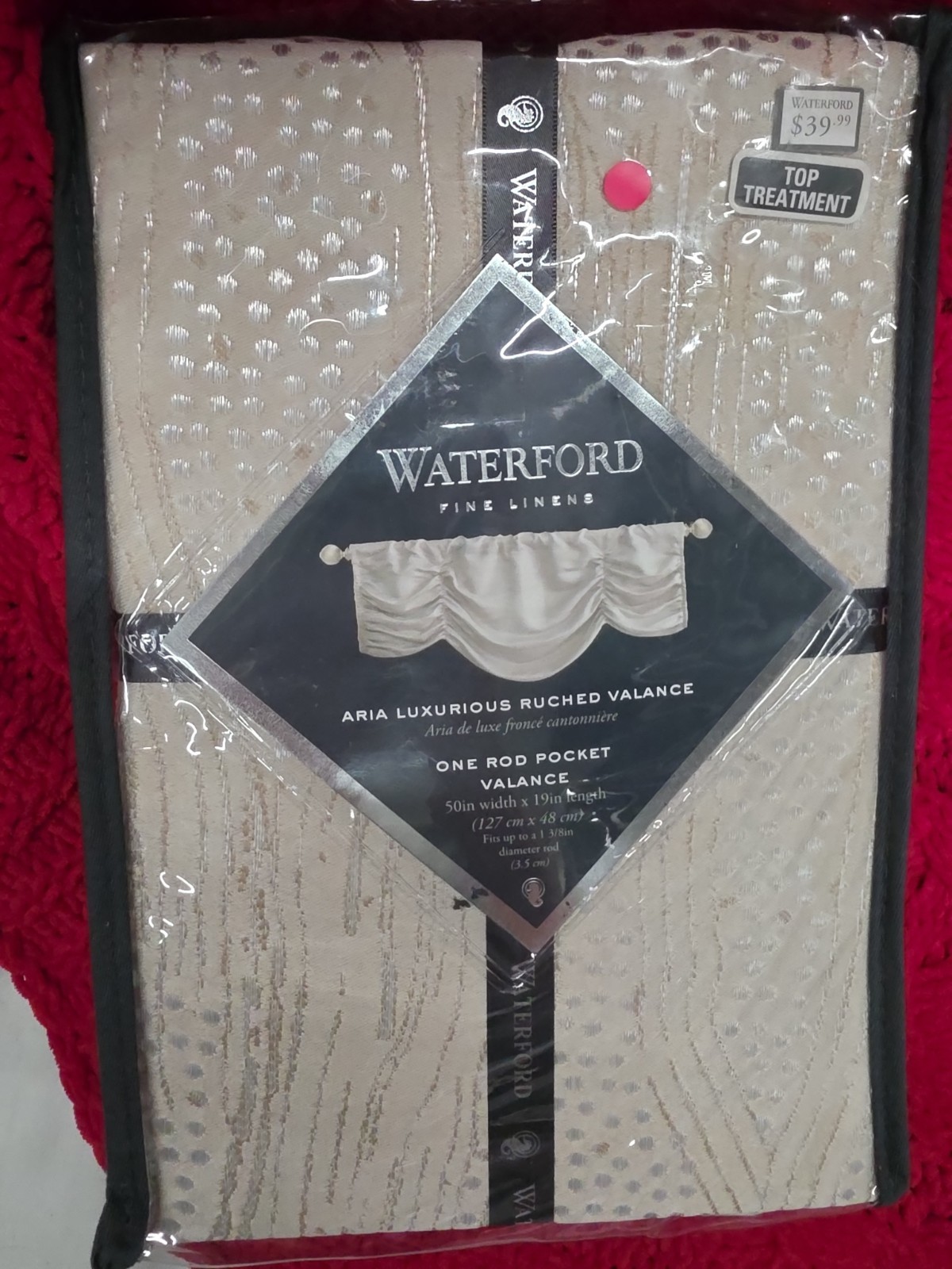 Waterford Fine Linens Aria Luxurious Ruched Window Pocket Valance in Natural
