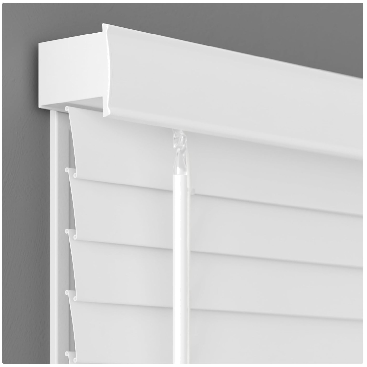 Cordless Faux Wood Window Blinds – 32″ x 64″ White