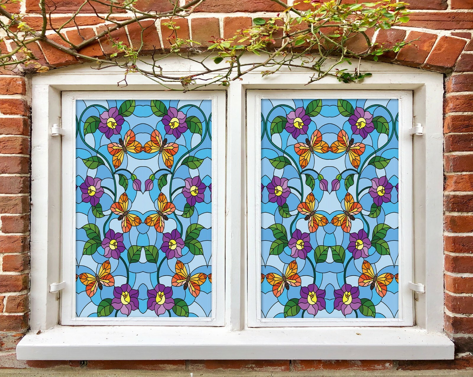 3D Flower Butterfly A155 Window Film Print Sticker Cling Stained Glass UV Zoe
