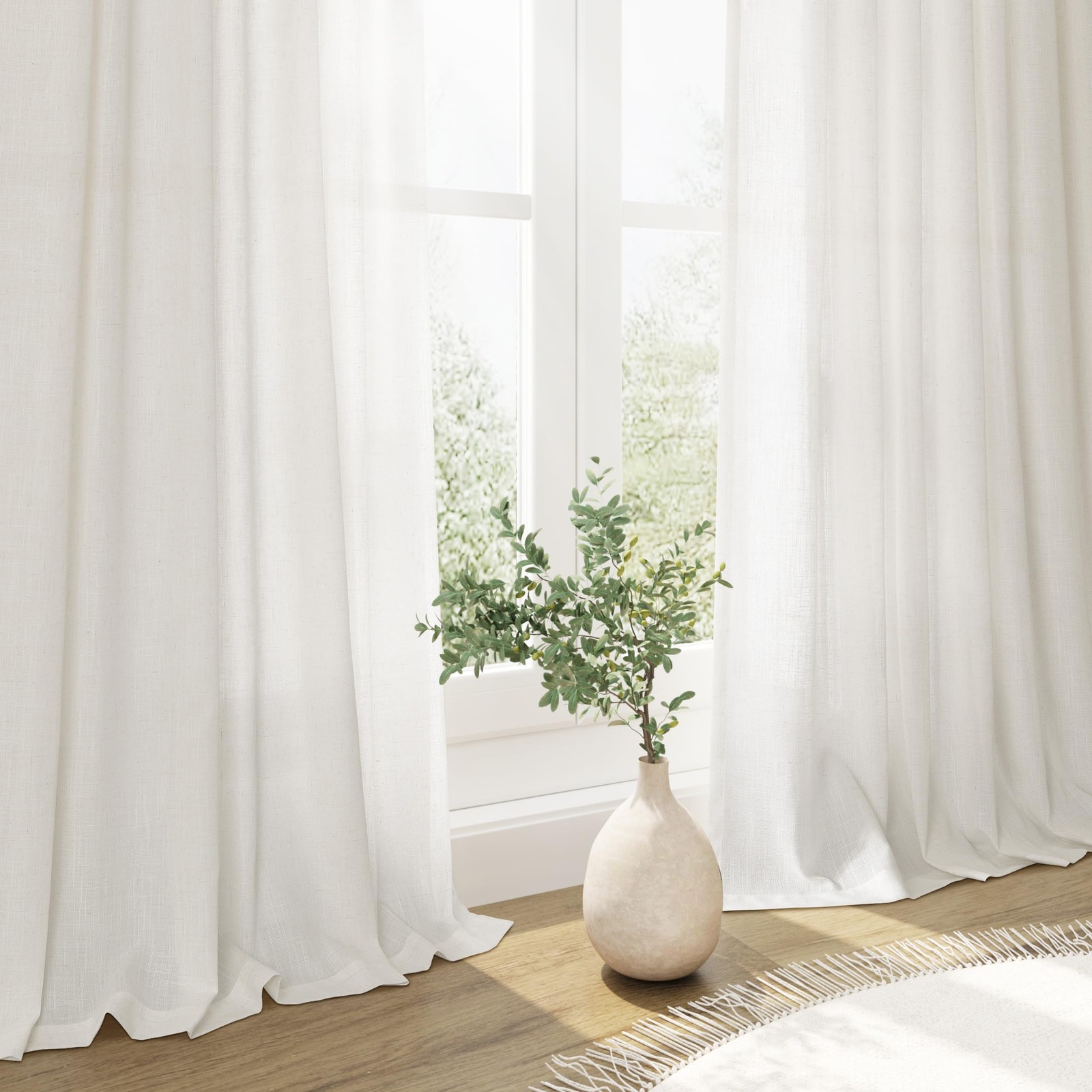 SPWIY 144 inch Linen Curtains 12 FT 1 Panel Natural Cream Ivory Semi Sheer