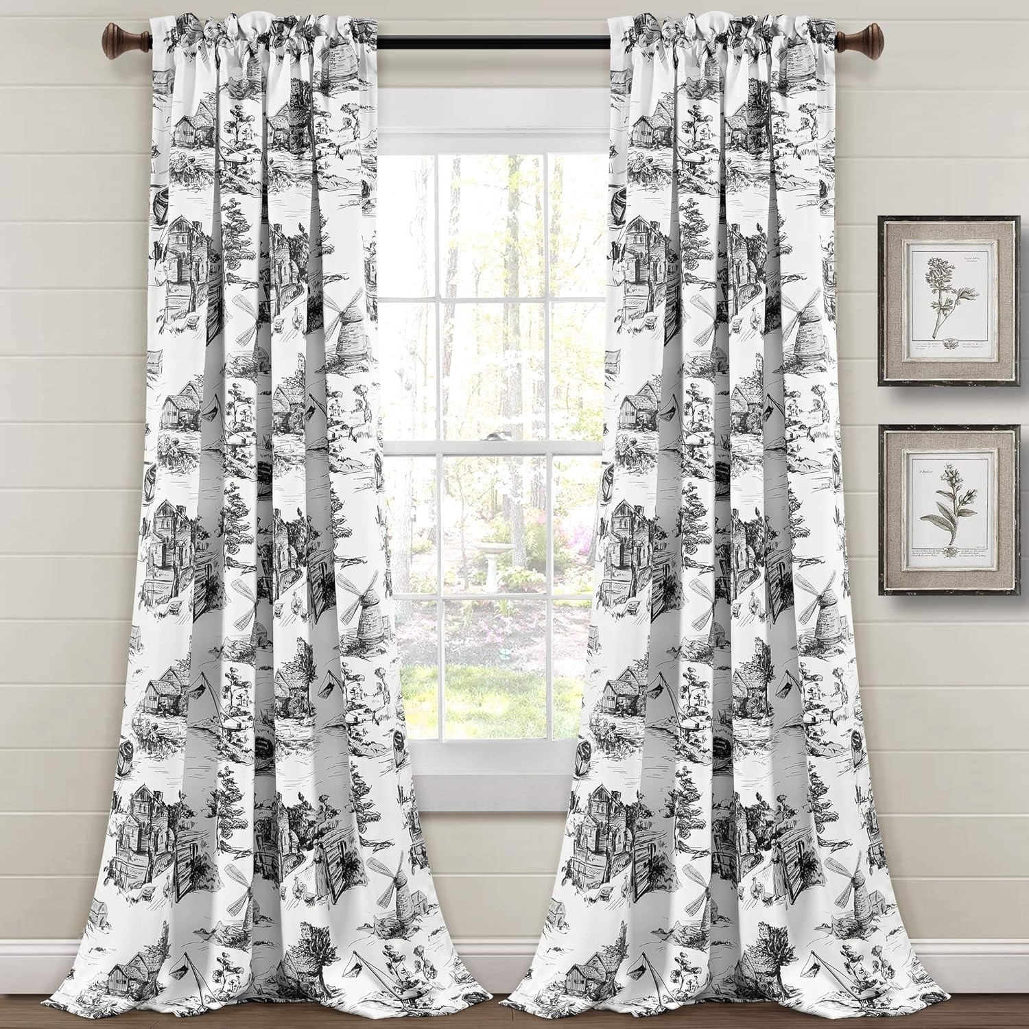 French Country Toile Light Filtering Window Curtain Panel Pair 52″ W x 84″ L