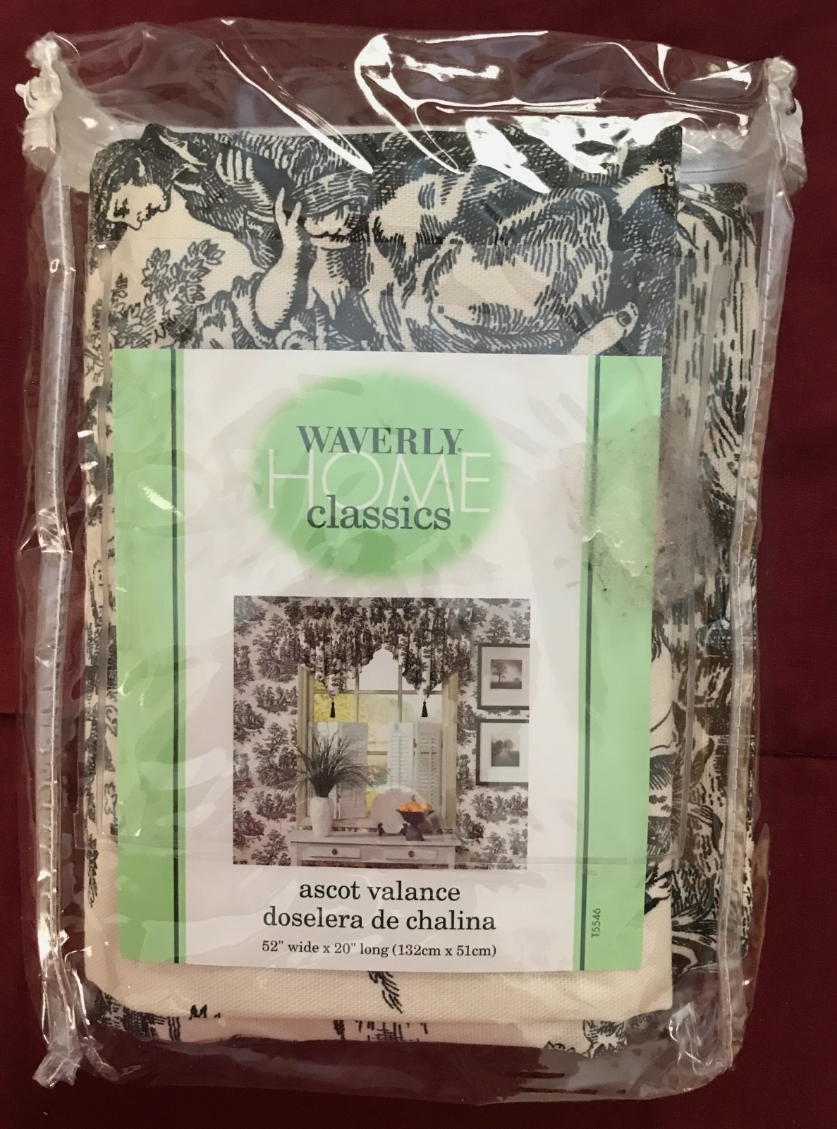 WAVERLY COUNTRY LIFE Black & Cream Toile 52”x 20” ASCOT Window Valance “NEW”