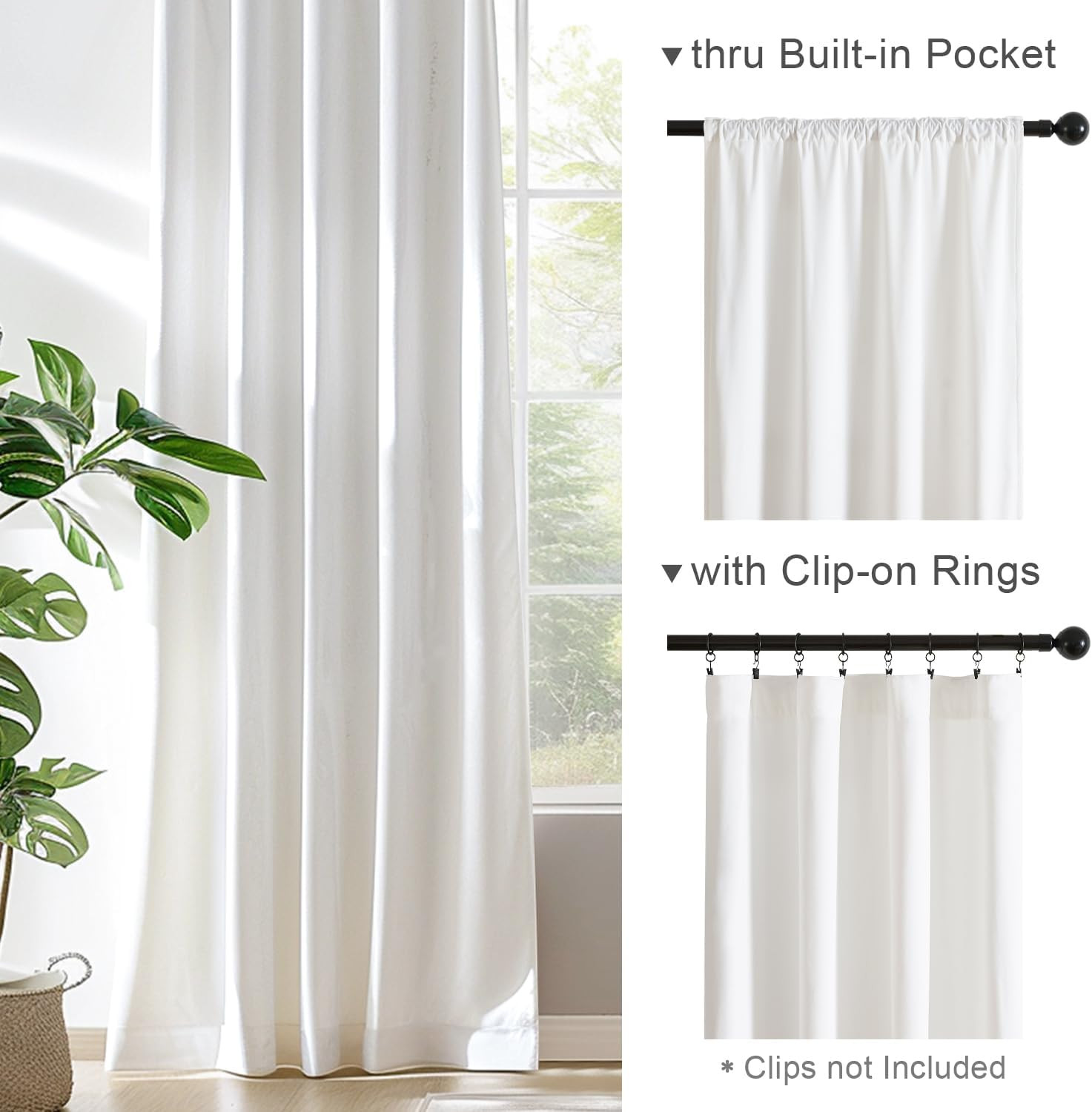 Luxury White Velvet 108″ Light Filtering Curtains – 2 Panels for Home Decor