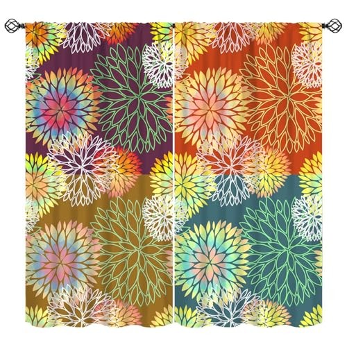 Colorful Floral Curtains, Bohemian Dahlia 20″W x 45″L (Pack of 2) Dahlia-11