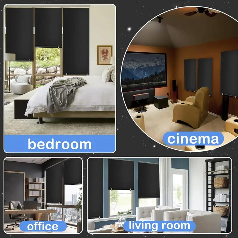 100% Blackout Roller Shades, No Drill No Tools Cordless Window Blackout Blinds