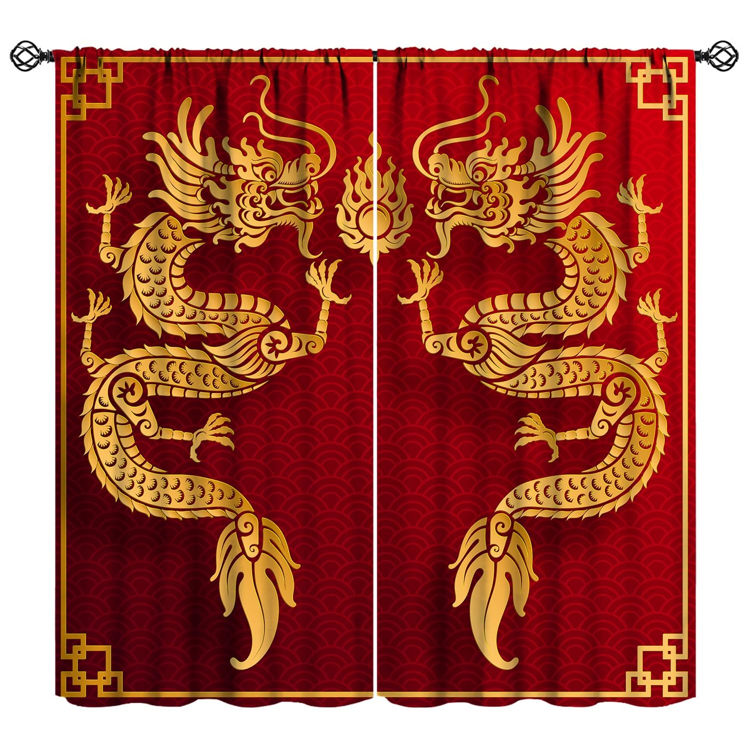 Janjcurt Golden Dragon Curtains Asian Tradition Elements Chinese Dragon Red