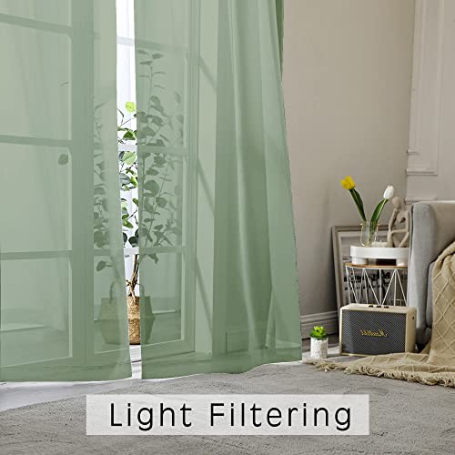 Sage Sheer Kitchen Valance for Windows Set 42″W x 14″L (Pack of 2) Sage Green