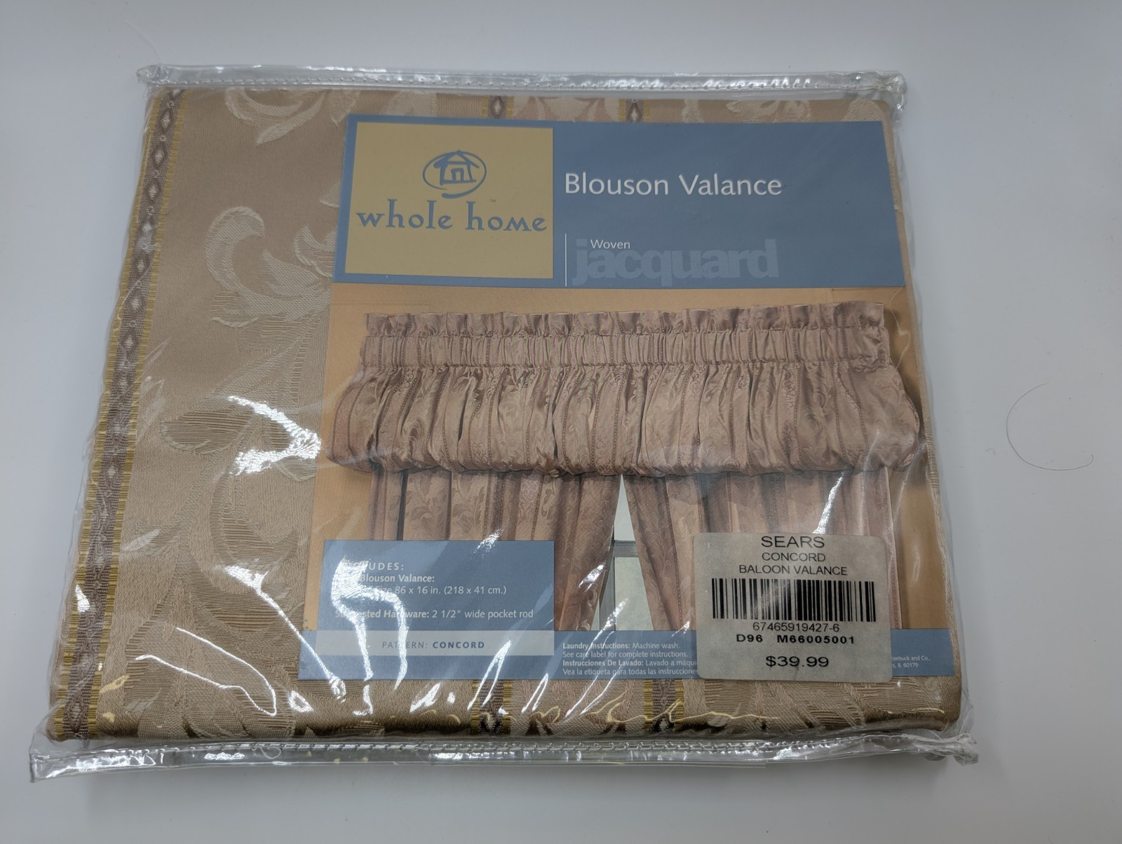 New Vtg Sears Whole Home Blouson Valance Woven Jaquard 86×16″ Concord Gold Retro