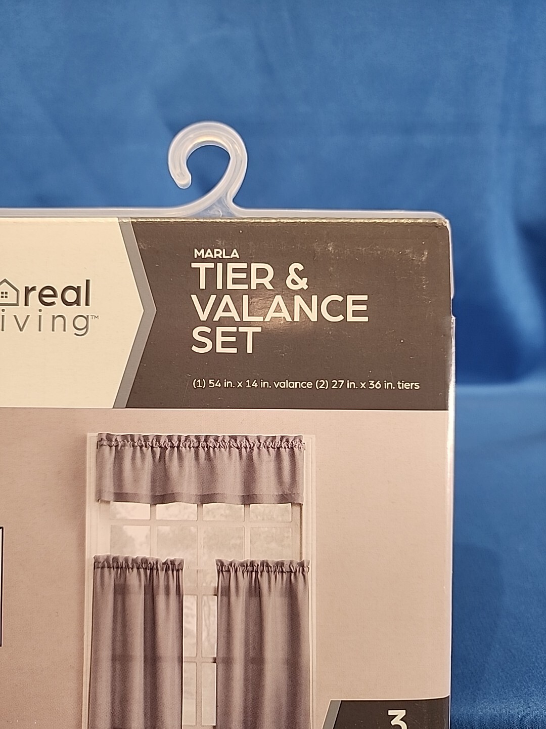 Living Colors Tier & Valance 3 Piece Set 1 Valance & 2 Marla Tiers Gray New