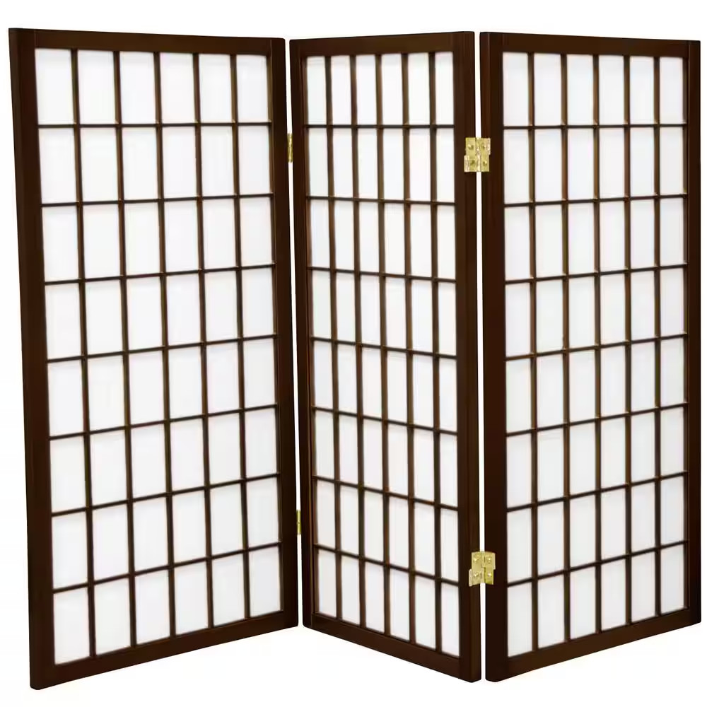 3 Ft. Short Window Pane Shoji Screen – Walnut – 3 Panels