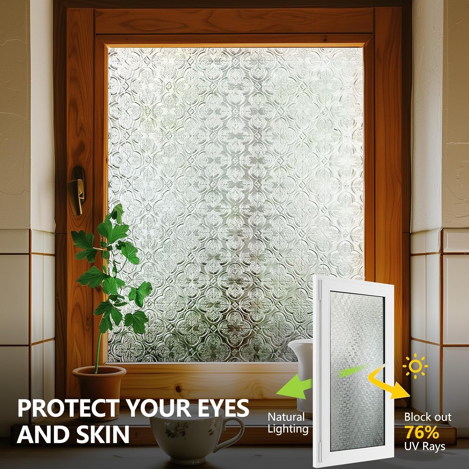 3D Stained Glass Window Film, Decorative Window Privacy Film for Bathroom,Front