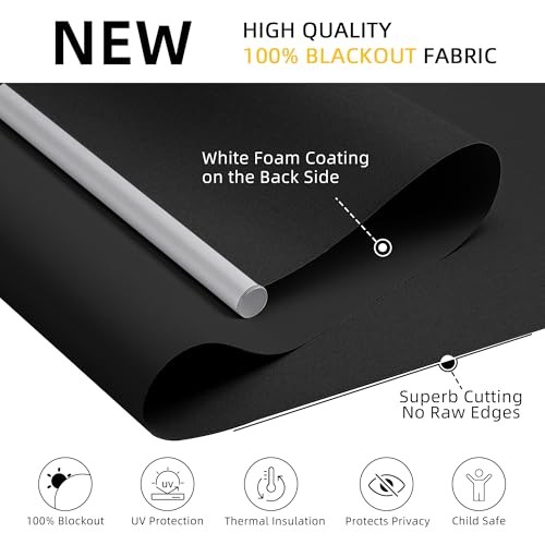 Cordless Free-Stop 100%out Blinds for Windows, Roller 22″W x 72″H Black