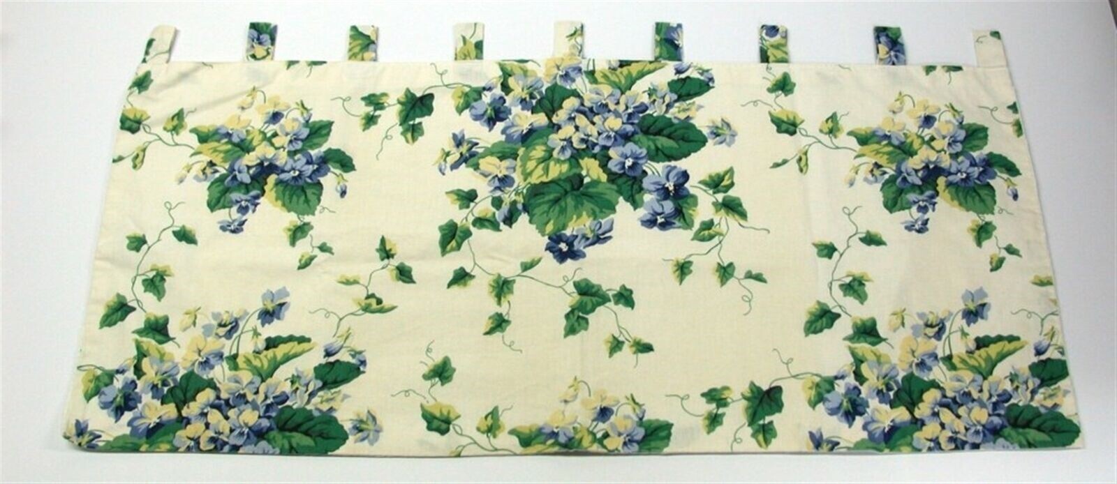 (1) Lined Tab Top Floral Rod Pocket Valance ~ Blue Green Cream ~ 18″ L x 36″ W