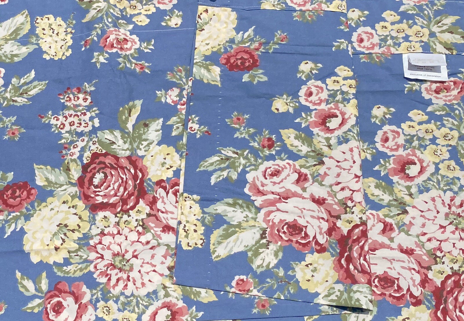 Eddie Bauer Blue Roses Valance Cotton Floral 82” Shabby Chic Multi Colored VGC
