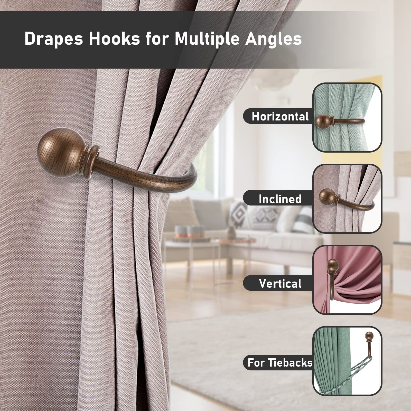 Decorative Curtain Holdbacks Wall Mounted Aluminum Tiebacks for Drapes, Red