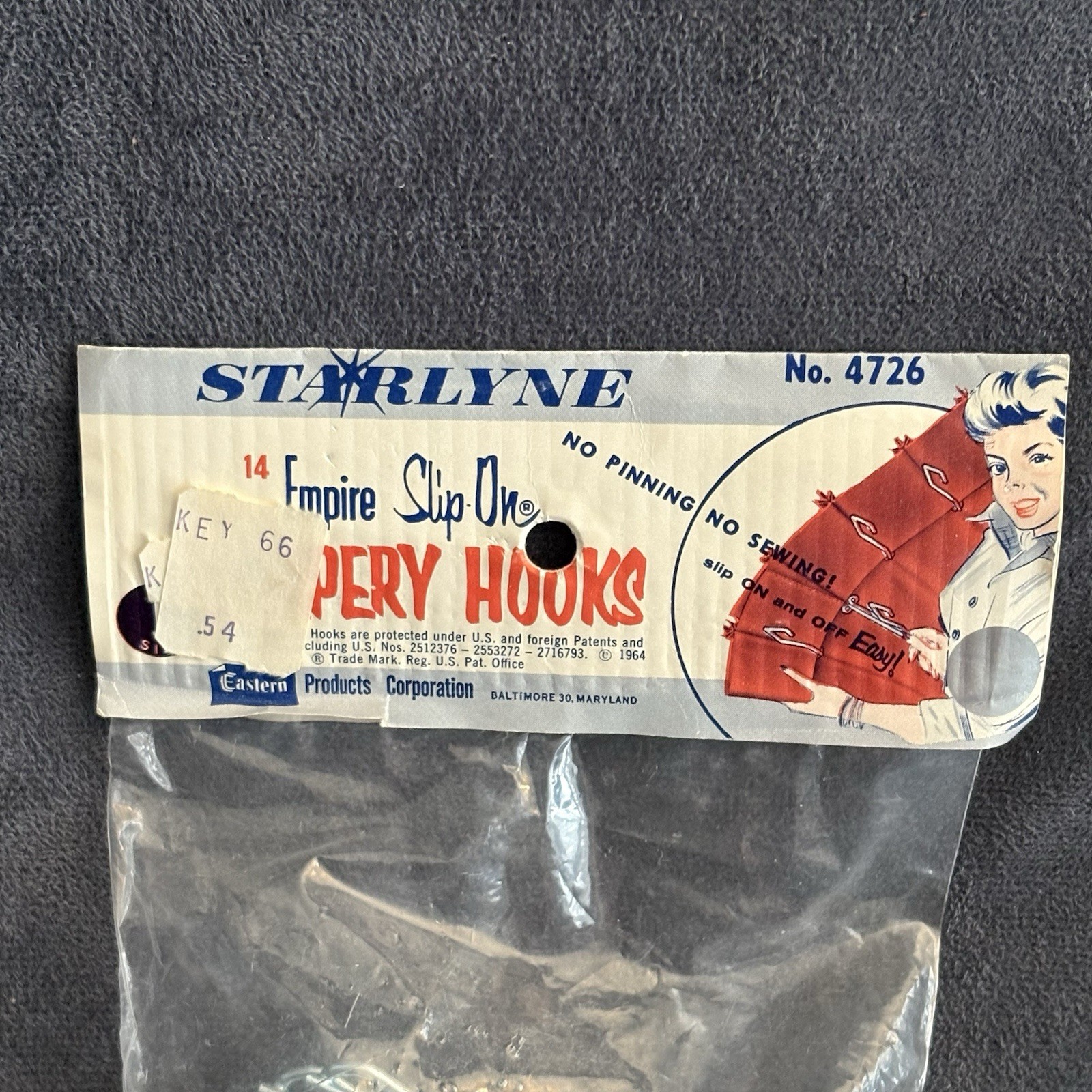 Starlyne Empire Slip-On Drapery Hooks No 4726 NOS 1964 Eastern Products Vintage
