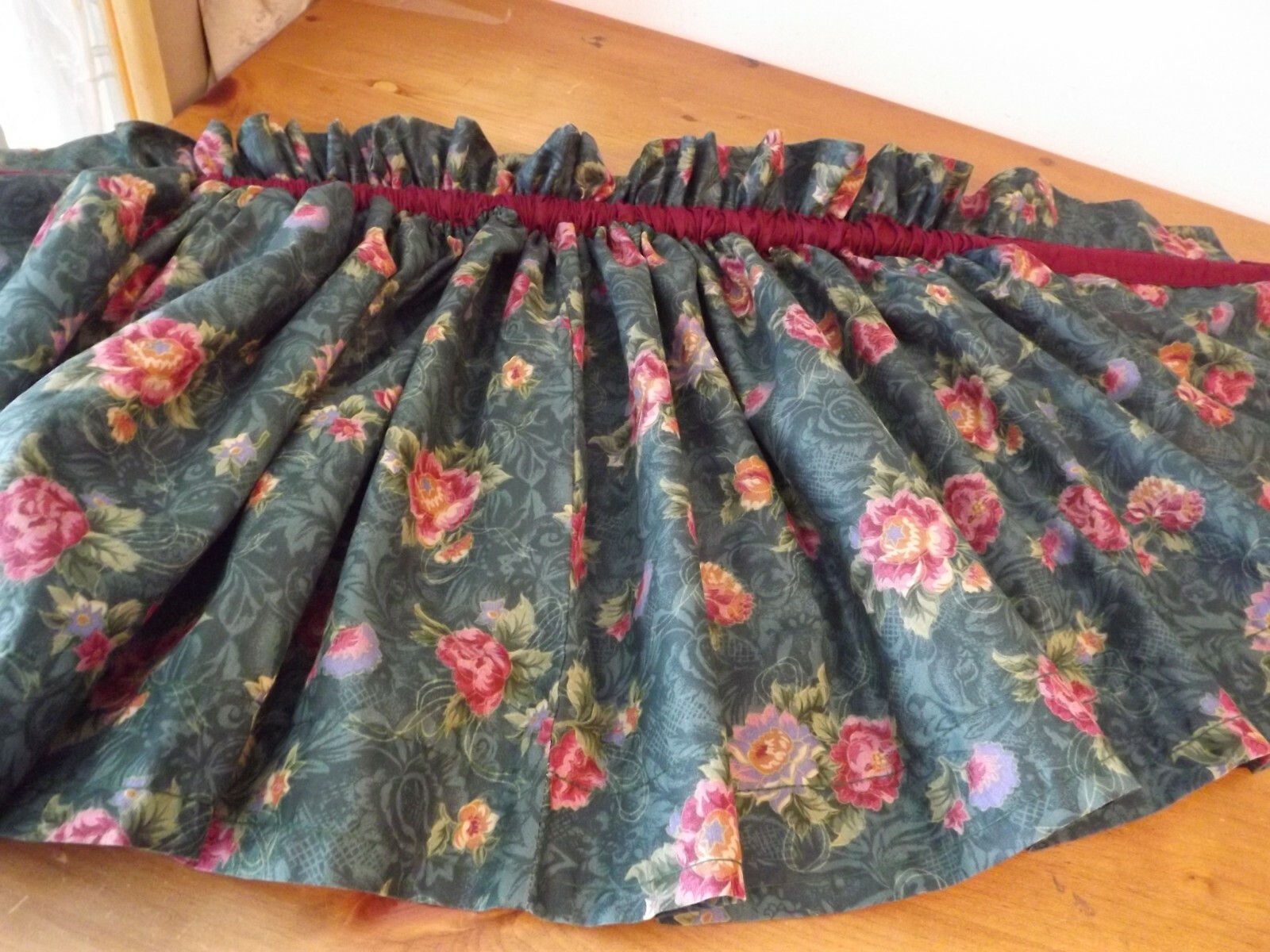 TEAL GREEN VALANCE MAUVE PURPLE FLOWERS BURGANDY u choose size 3 AVAILABLE