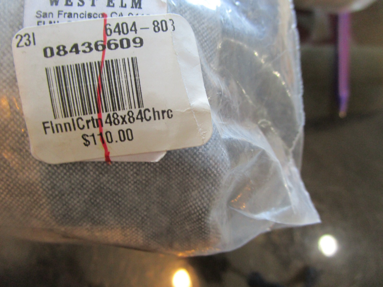 1 West elm solid flannel Curtain drape panel 48 84 charcoal New w tag