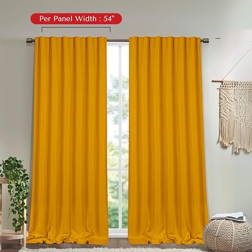 Solid Panel Curtains, 84 Inches Long, 54″W x 84″L (Pack of 2) Mustard Yellow