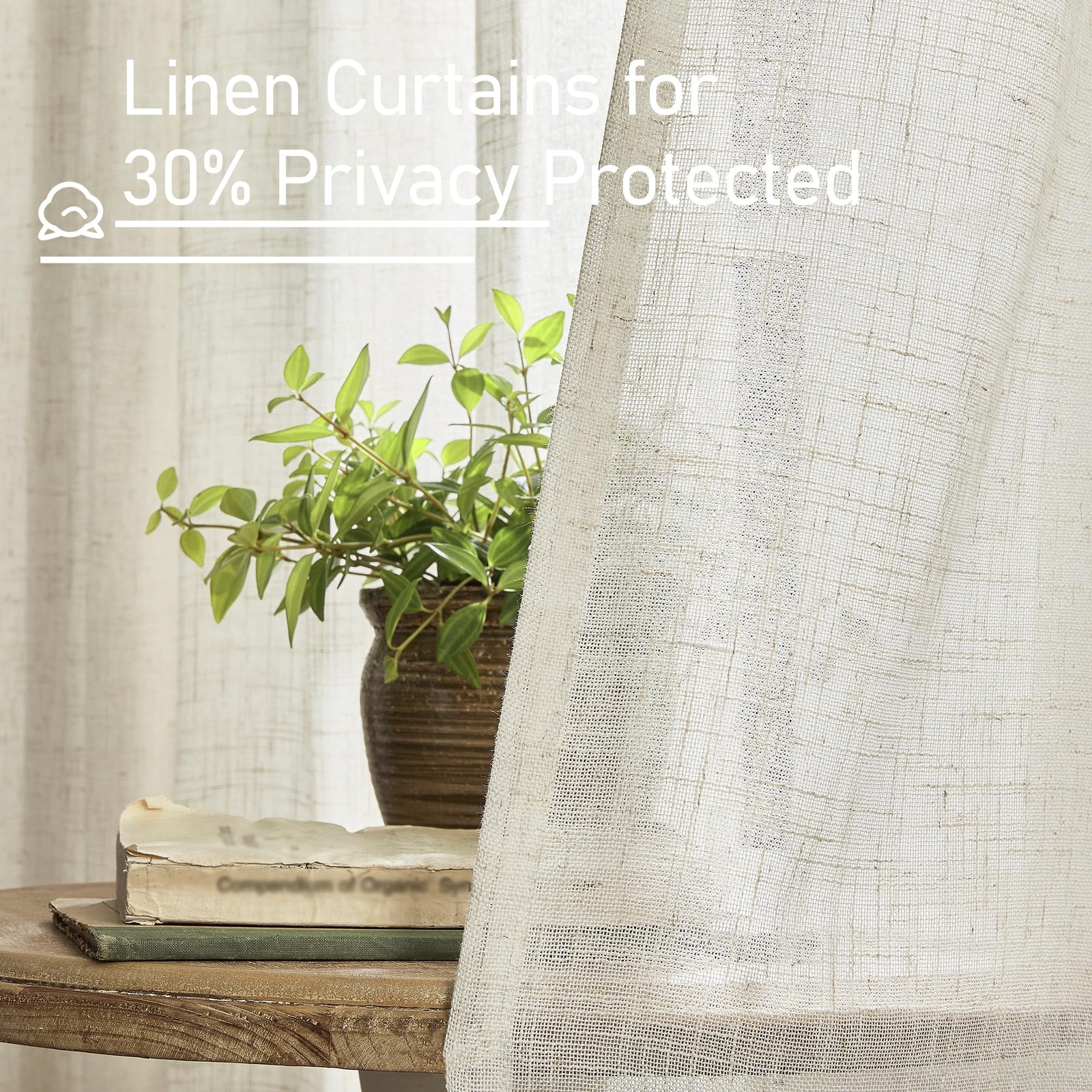 Semi-Sheer Linen Curtains, Light Filtering, Tab Back & Rod Pocket, Neutral