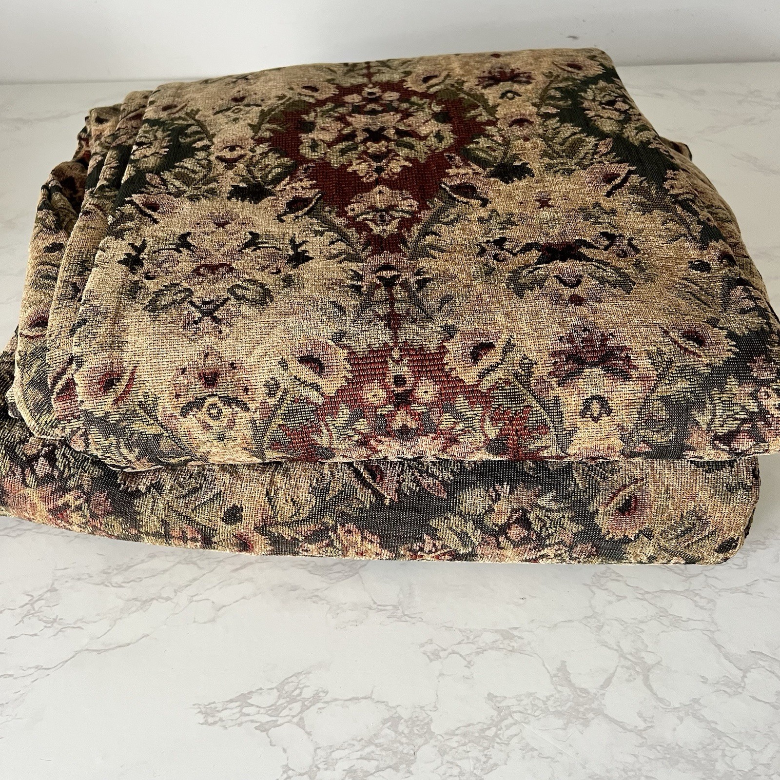 HEMPSTEAD 95″L Drapery Panels Tapestry Green Beige Burgundy tan Floral 2 pc new
