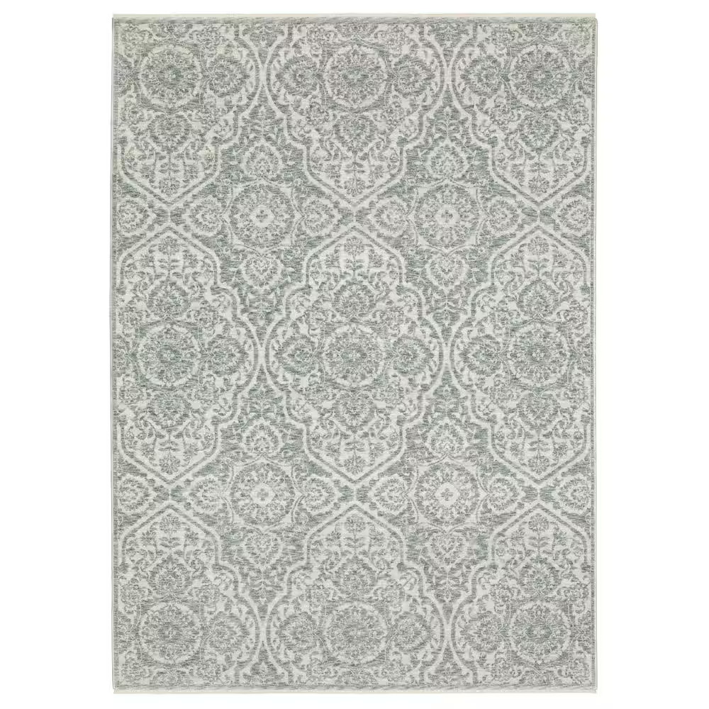Eclipse Green/Ivory 2 Ft. X 8 Ft. Global-Inspired Floral Medallion Polyester Fri