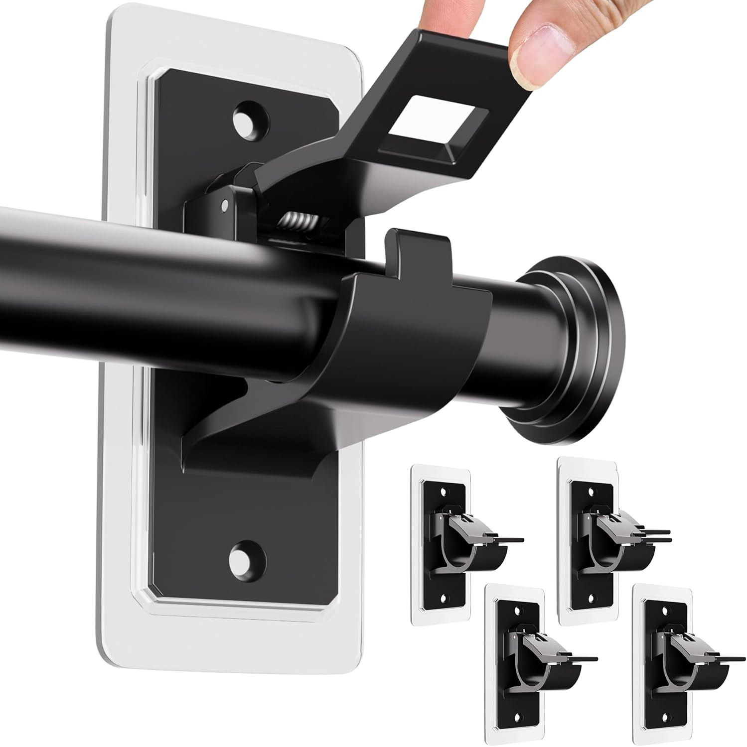 4 Pack Adhesive Curtain Rod Holders No Drilling, Curtain Rod Brackets, Black